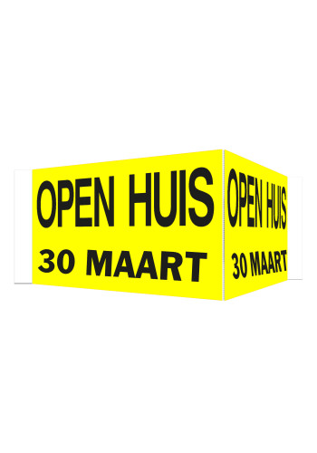 Open Huis V-bord met datum (geel)